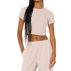 Micro Waffle Sierra Short Sleeve Top Dusty Pink XS